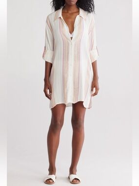 elan crochet inset cover-up dress Elan Crochet Inset Long Cotton Cover-Up In Blue - 58% Off